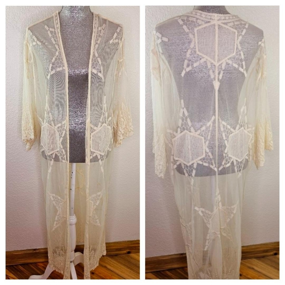 Stylestalker White Embroidered Cardigan Duster ~ One Size
